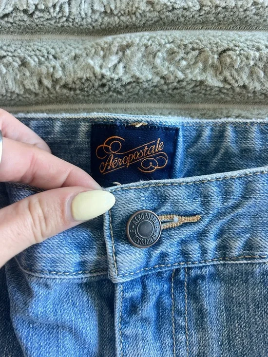 Vintage Y2K Aeropostale Light Blue Denim Mini Skirt with Frayed Hem - Picture 5 of 7